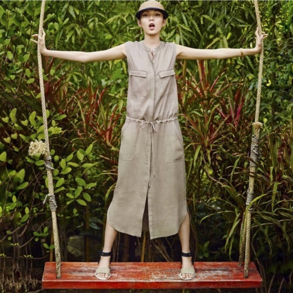 Vince Linen Blend Cargo Midi Dress Sandbar Beige